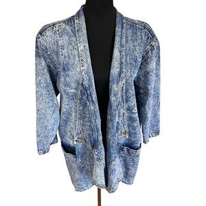 Vtg Womens Denim Jacket Acid Wash Oversized Large Pockets Western Cotton USA